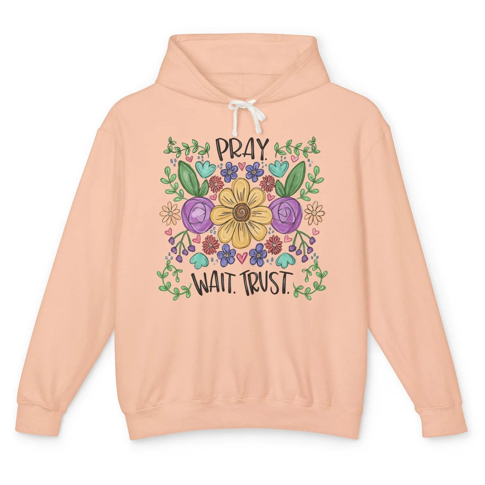 Floral Christian Faith Pray Wait Trust Bible Verse Hand Draw Unisex Lightweight Hoodie