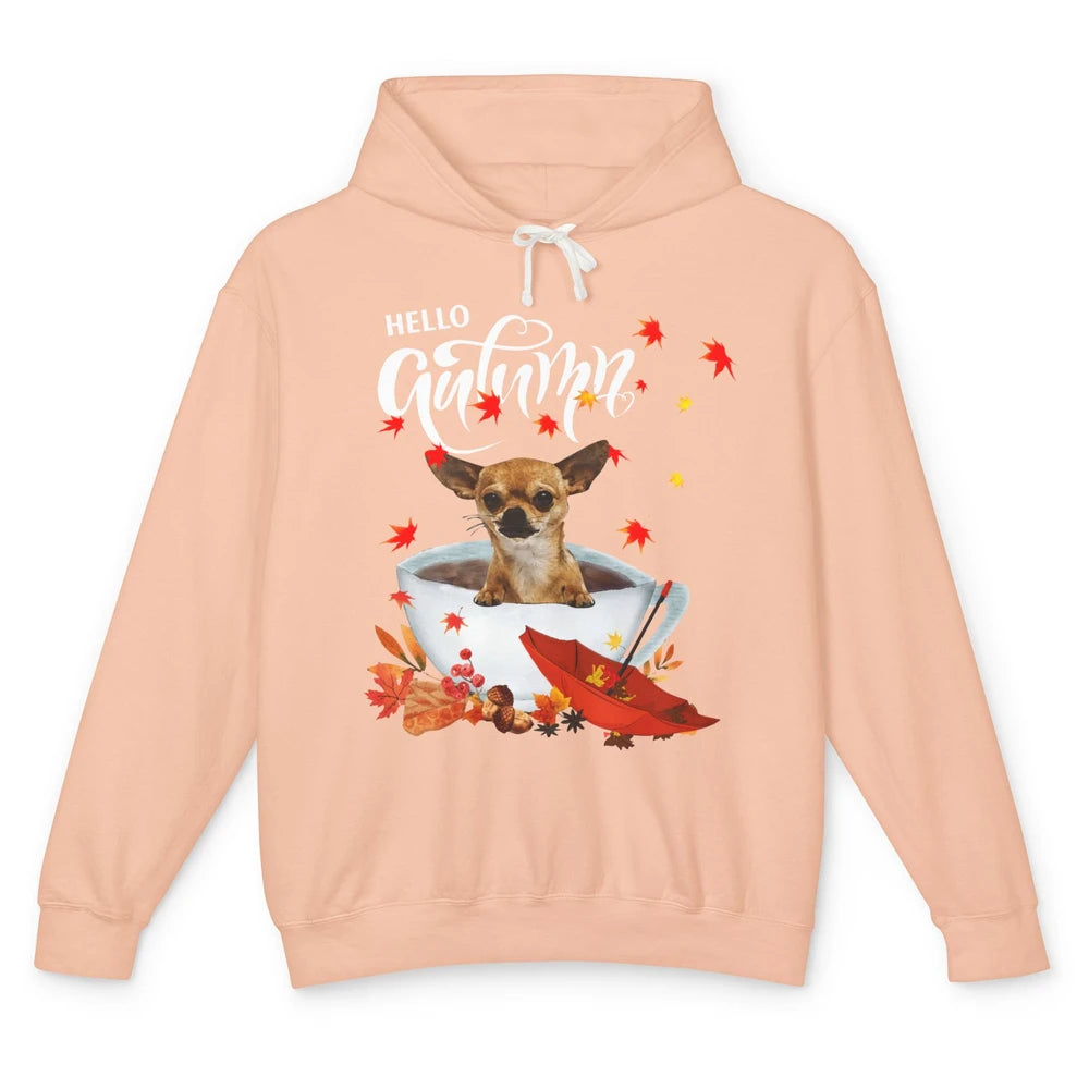 Chihuahua Autumn Dog And Coffee Fall Thanksgiving Chihuahua Unisex Lightweight Hoodie