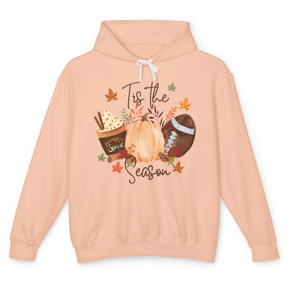 Football Pumpkin Spice Tis The Season Fall Leaves Autumn Unisex Lightweight Hoodie