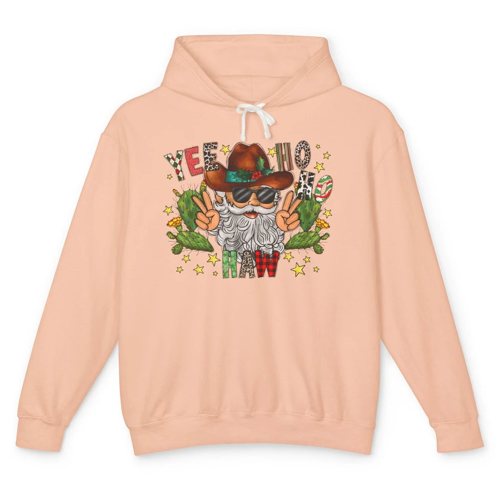 Leopard Santa Cowboy Yee Ho Haw Christmas Western Country Unisex Lightweight Hoodie