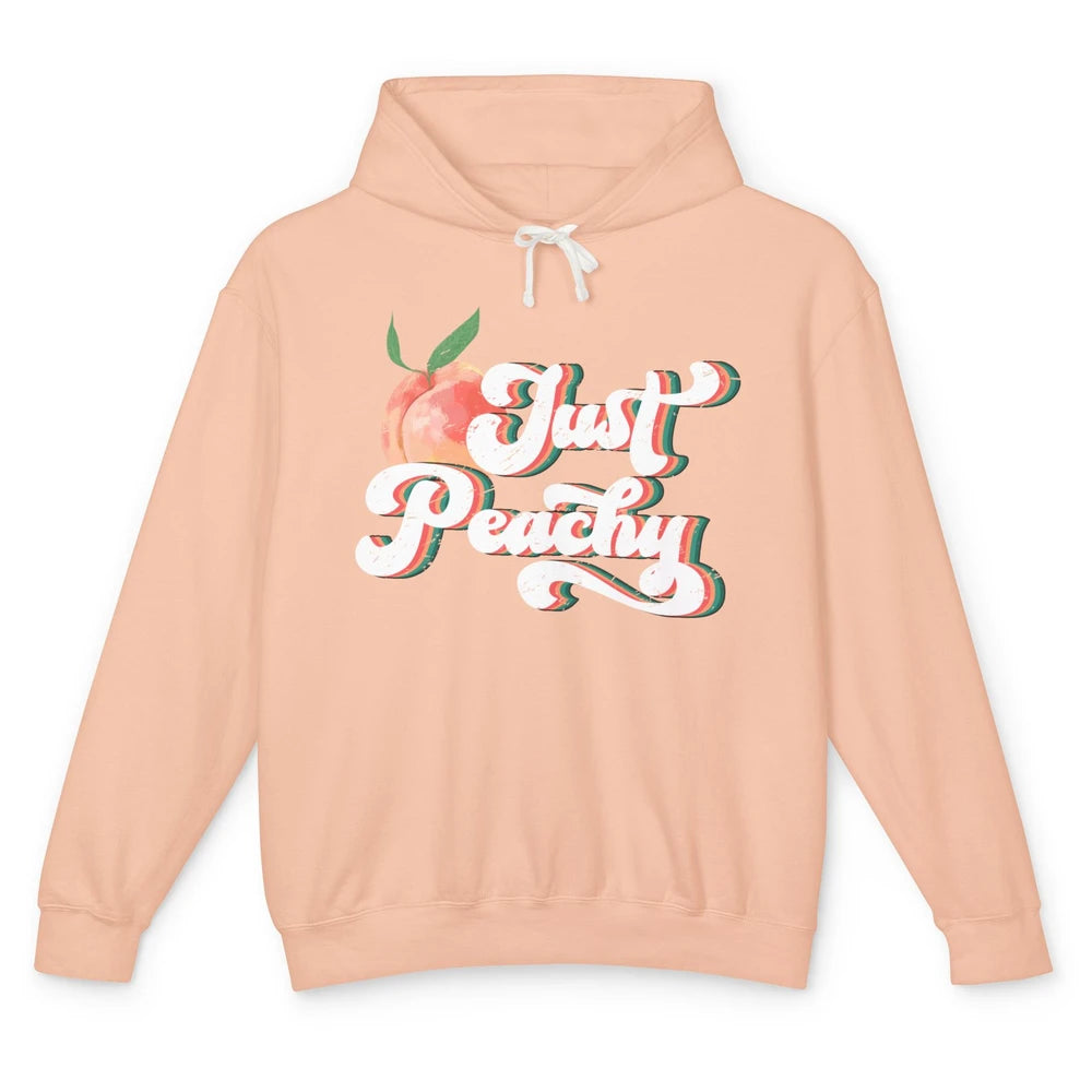 Just Peachy Retro 70s Georgia Peaches Summer Fruit Sarcastic Unisex Lightweight Hoodie