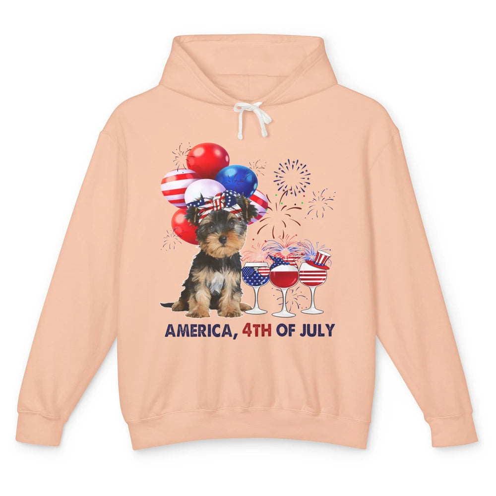 Yorkshire Terrier Wine 4th Of July Firework Celebrate Yorkie Unisex Lightweight Hoodie