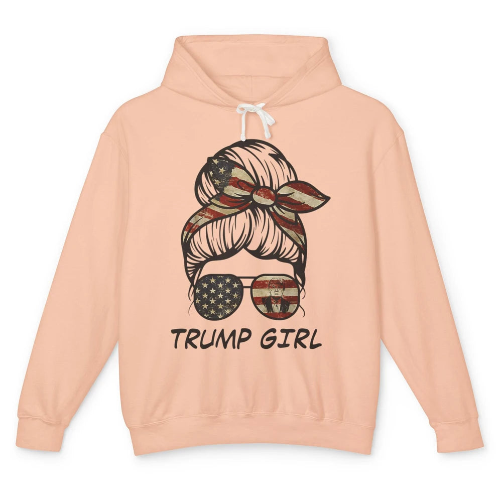 Funny Trump Girl Messy Hair Bun Vote 2024 Republican Choice Unisex Lightweight Hoodie