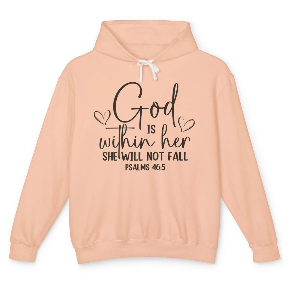 Christian God Is Within Her She Will Not Fall Bible Verse Unisex Lightweight Hoodie