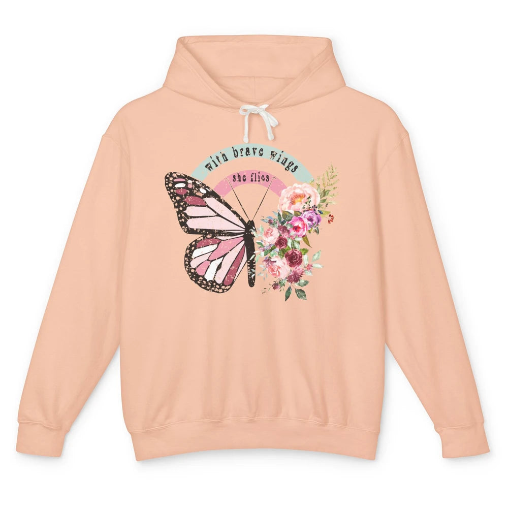 Retro Vintage Floral Butterfly With Brave Wings She Flies Unisex Lightweight Hoodie