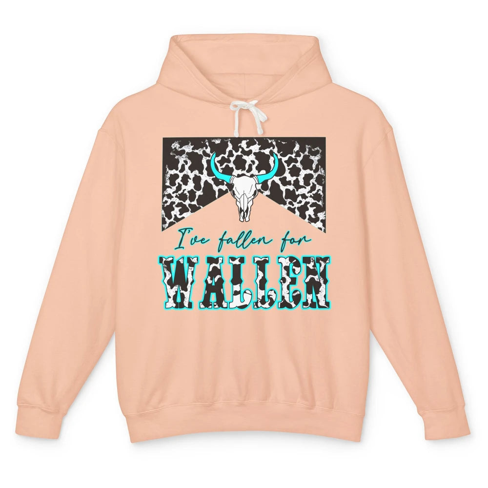 Leopard Turquoise Bull Skull I've Fallen For Wallen Western Unisex Lightweight Hoodie