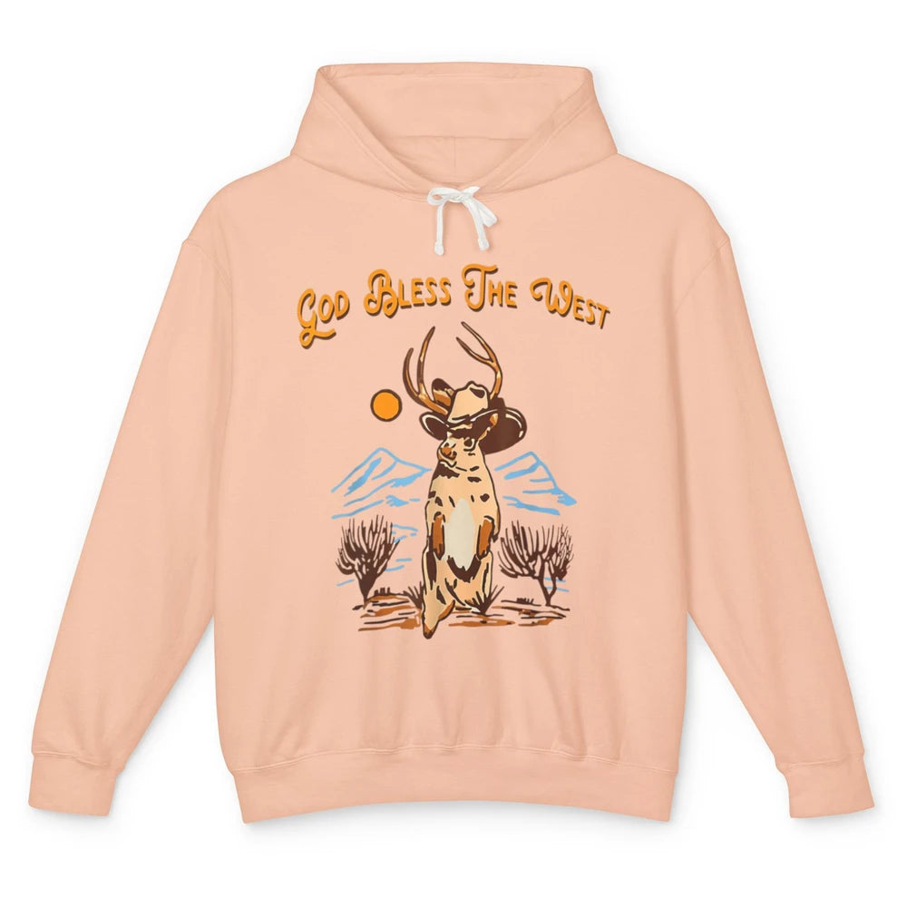 Western Country God Bless Vintage Cowboy Deer Music Desert Unisex Lightweight Hoodie