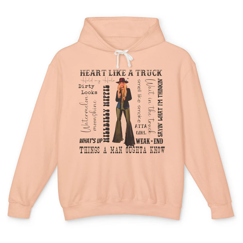 Retro Cowgirl He Said Wait In The Truck Western Country Unisex Lightweight Hoodie