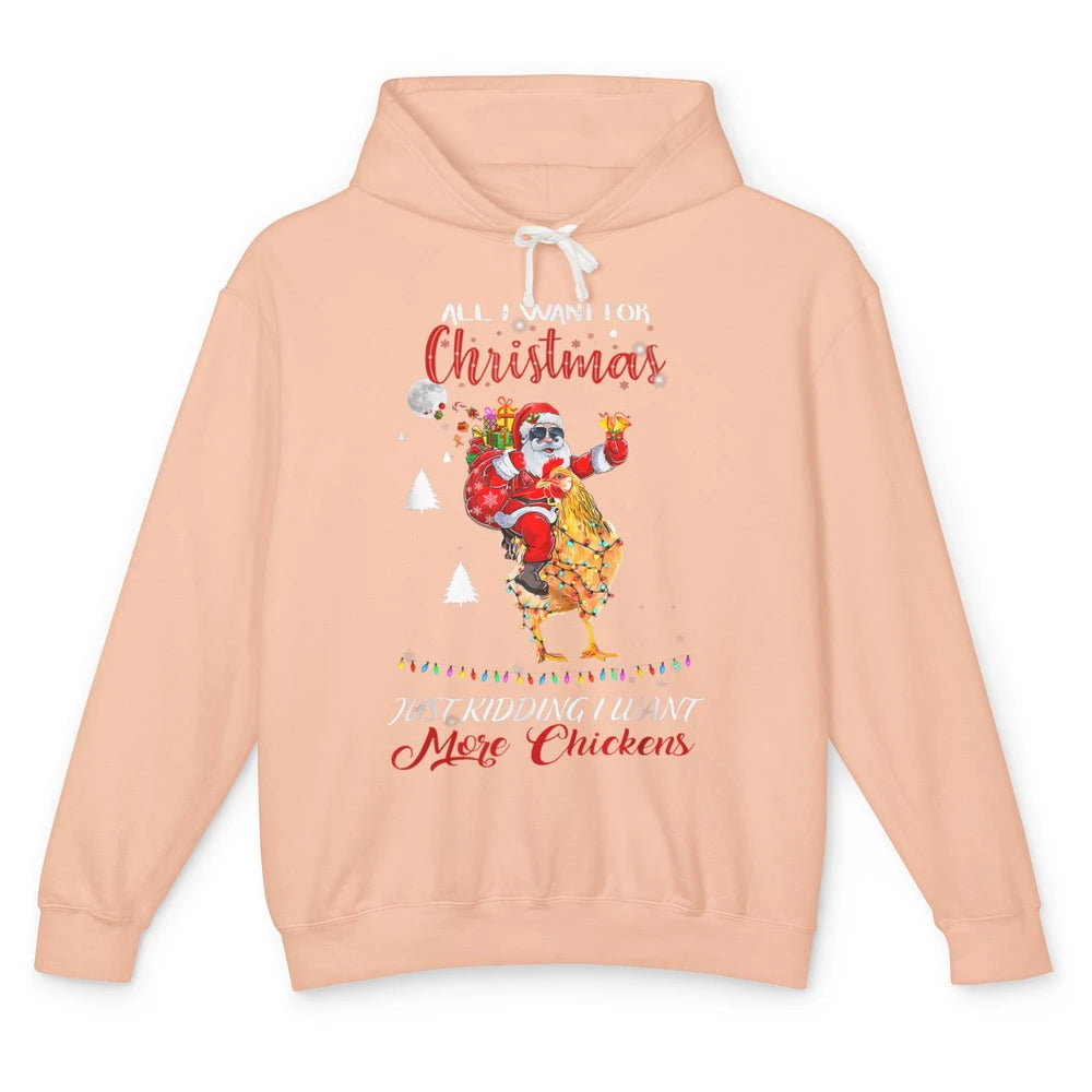 Merry Christmas Funny Santa Claus Riding Chicken Xmas Vibes Unisex Lightweight Hoodie