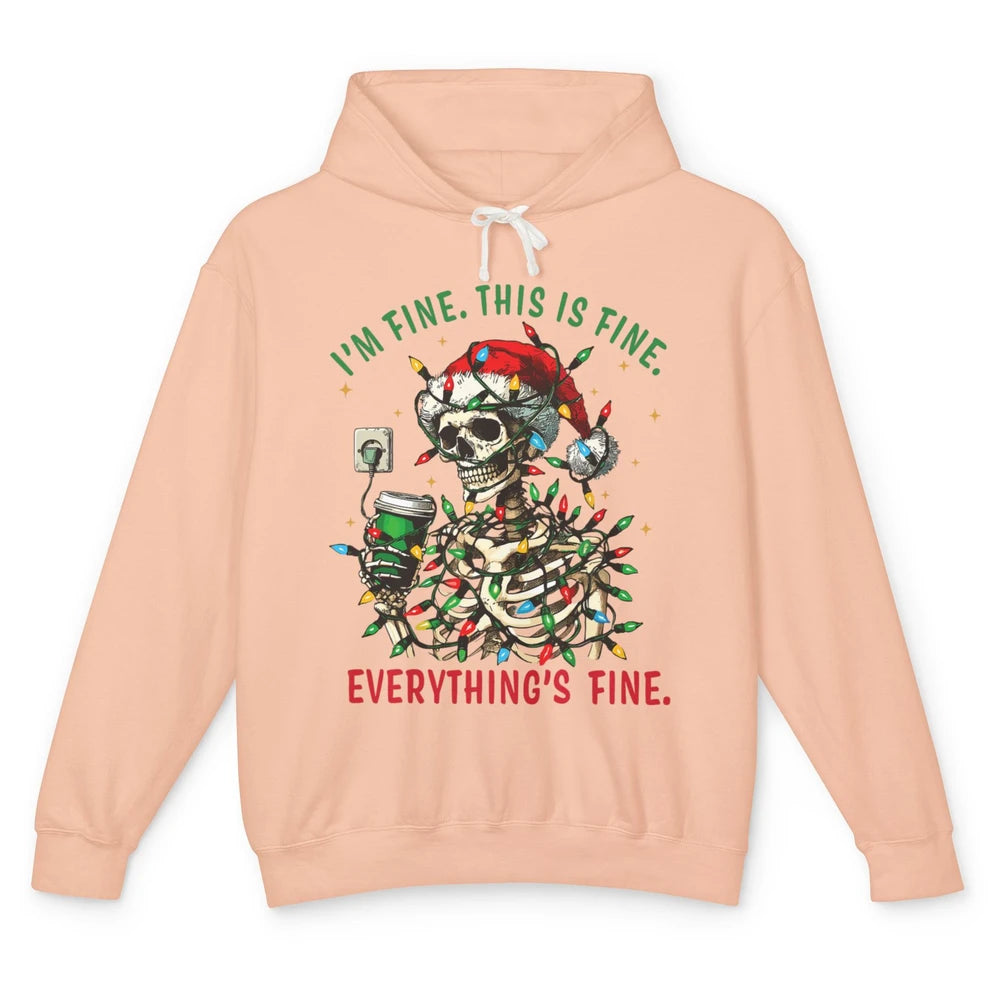 Funny Skull Everything Is Fine Christmas Lights Skeleton Xmas Sarcastic Unisex Lightweight Hoodie