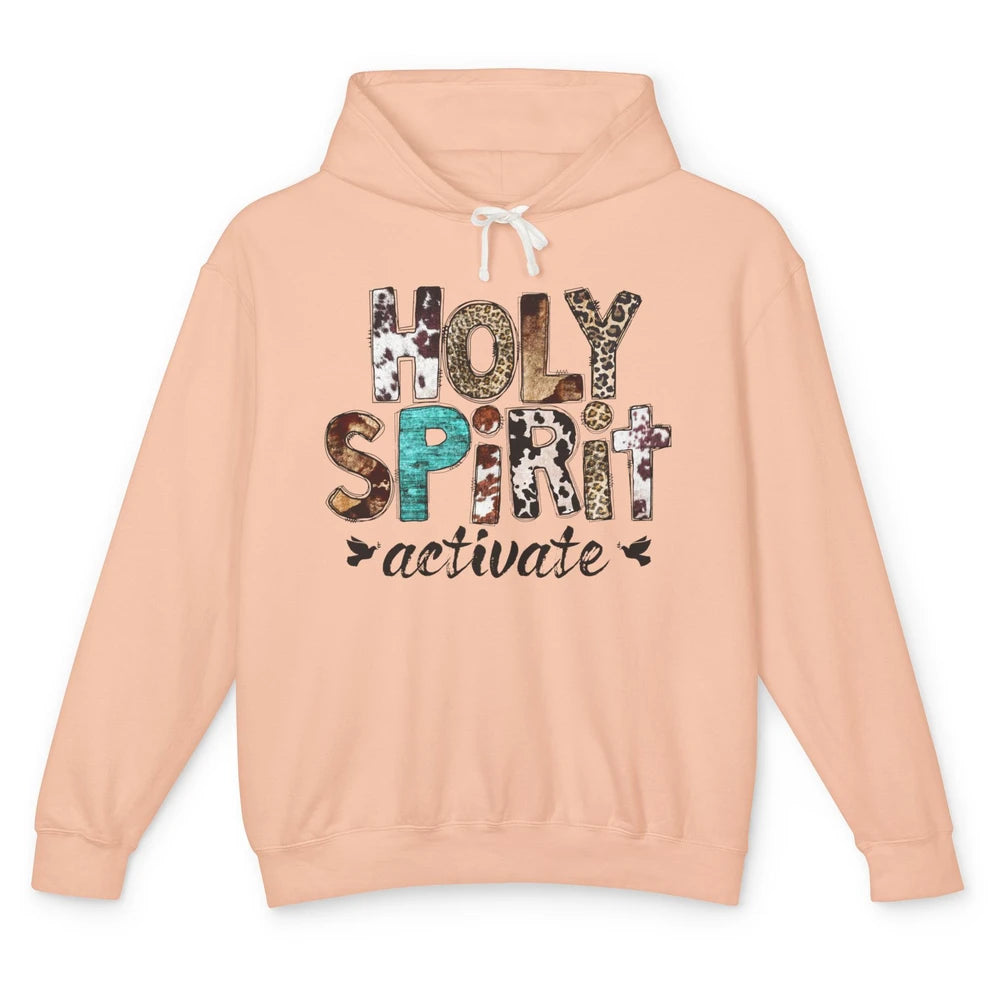 Retro Leopard Holy Spirit Activate Cowboy Rodeo Western Girl Unisex Lightweight Hoodie