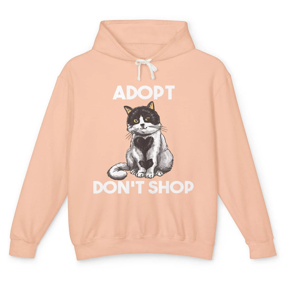 Adopt Dont Shop Black White Cat Rescue Animal Pet Rescuer Unisex Lightweight Hoodie