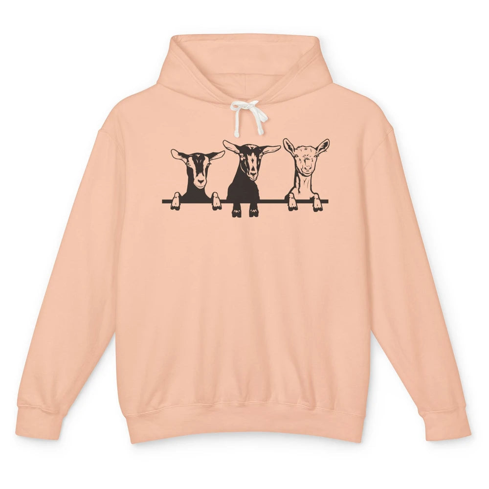 Cute Goats Farm Funny Face Farming Animal Mate Woman Men Unisex Lightweight Hoodie