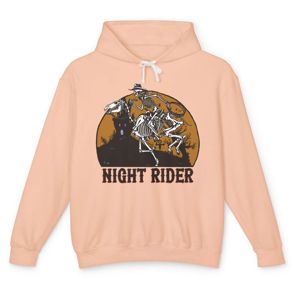 Cowboy Skeleton Bucking Horse Night Rider Western Halloween Unisex Lightweight Hoodie