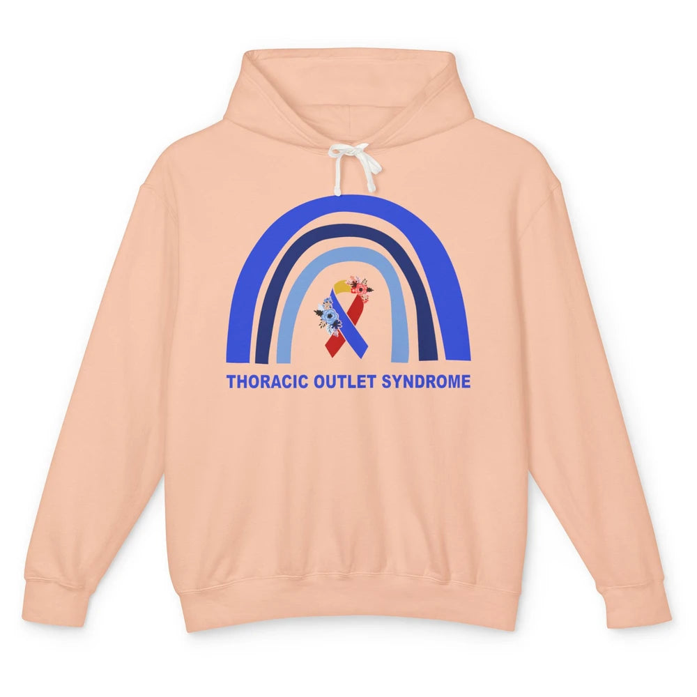 Thoracic Outlet Syndrome Awareness Floral Blue Red Ribbon Unisex Lightweight Hoodie