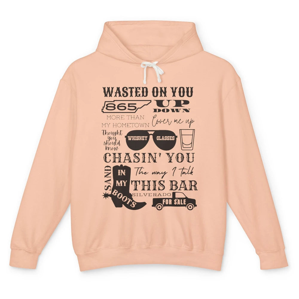 Retro Sands In My Boots Wasted On You Western Country Music Unisex Lightweight Hoodie