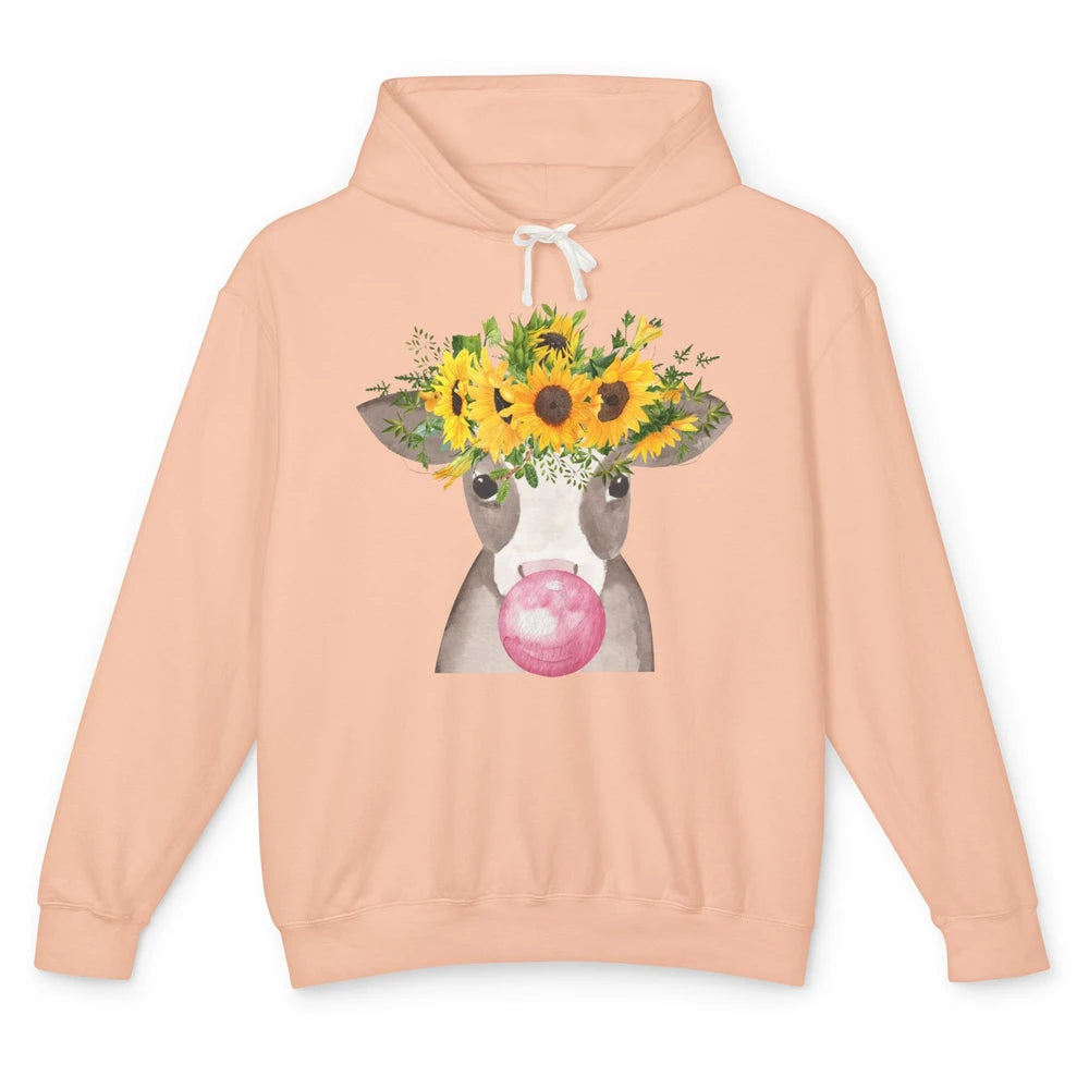 Sunflower Cow Bubble Gum Not In The Mood Western Farm Animal Unisex Lightweight Hoodie