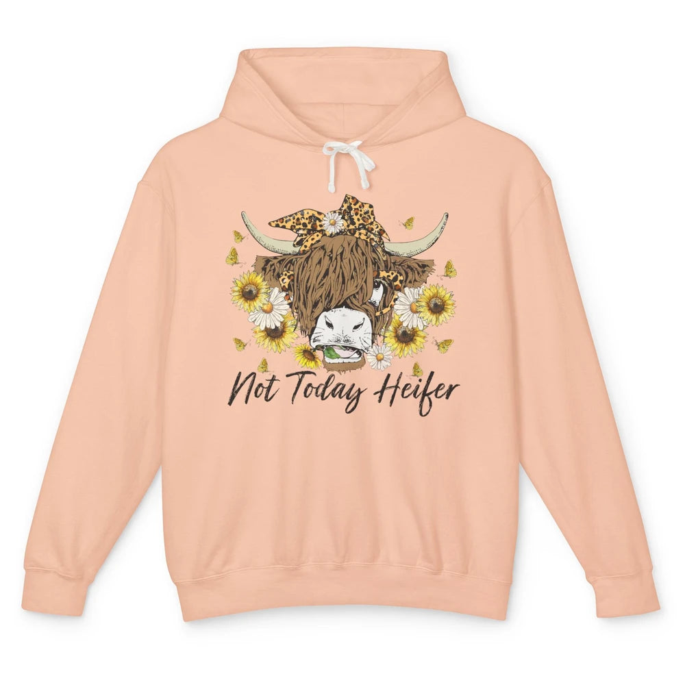 Leopard Highland Cow Bandana Not Today Heifer Western Farmer Unisex Lightweight Hoodie