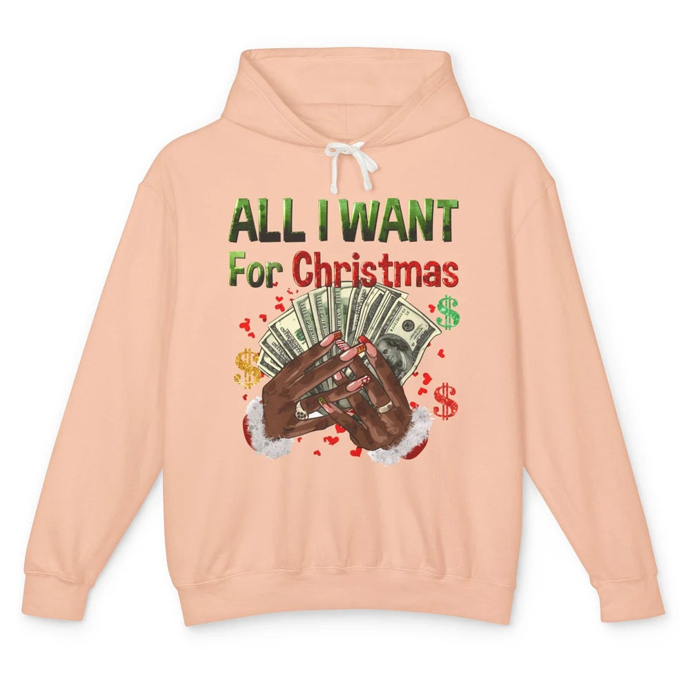 Funny Dollar Sign All I Want For Christmas Is Money Western Unisex Lightweight Hoodie