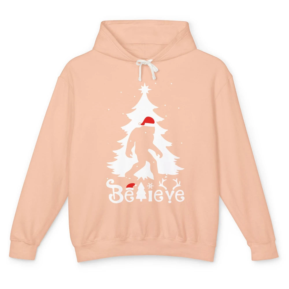 Funny Santa Bigfoot Believe Christmas Tree Sasquatch Lovers Unisex Lightweight Hoodie