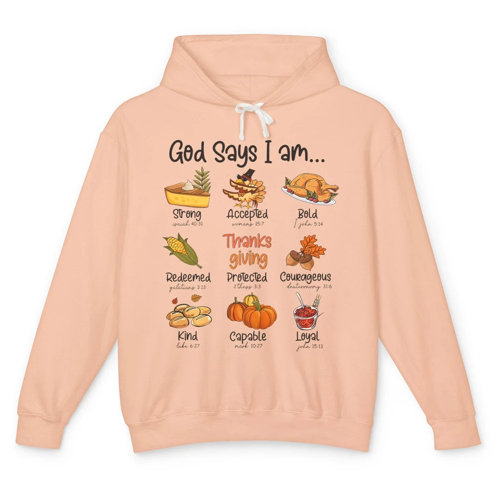 Retro Thanksgiving Turkey God Says I Am Bible Christian Fall Unisex Lightweight Hoodie