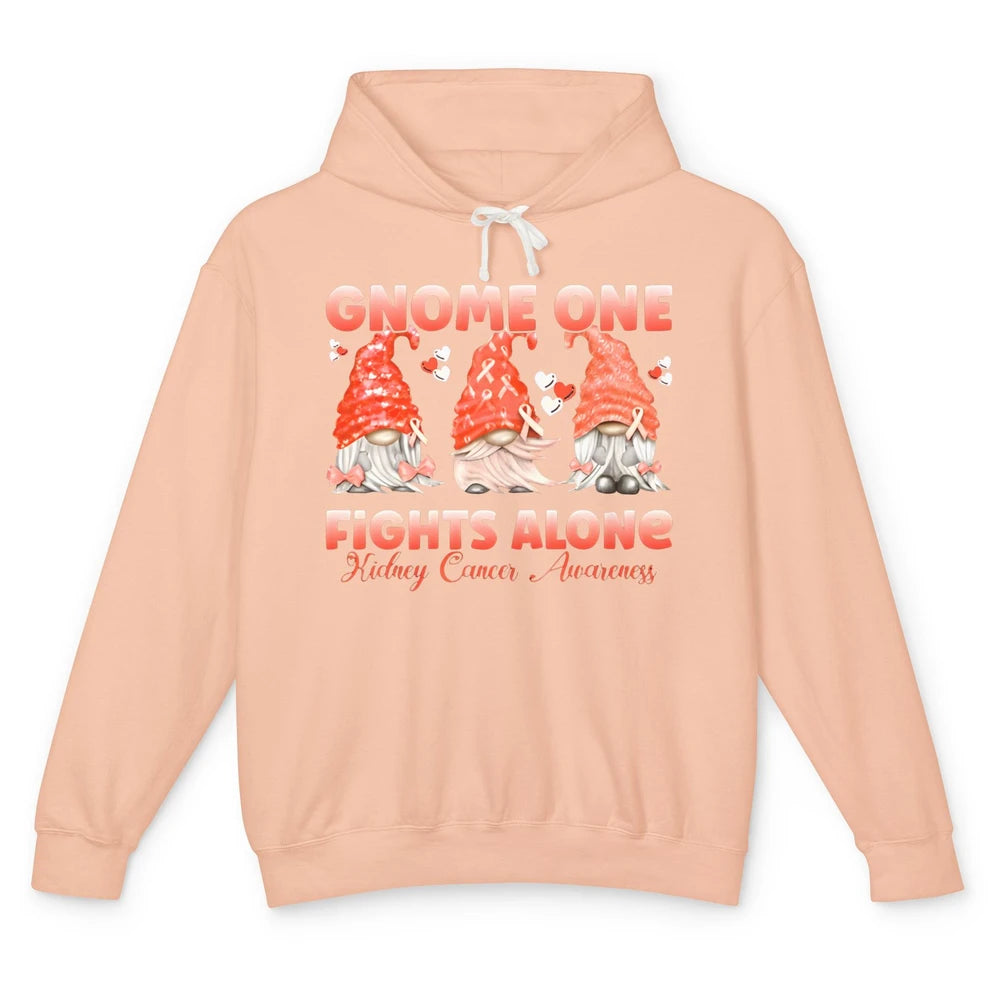 Gnome One Fights Alone Kidney Cancer Awareness Orange Ribbon Unisex Lightweight Hoodie