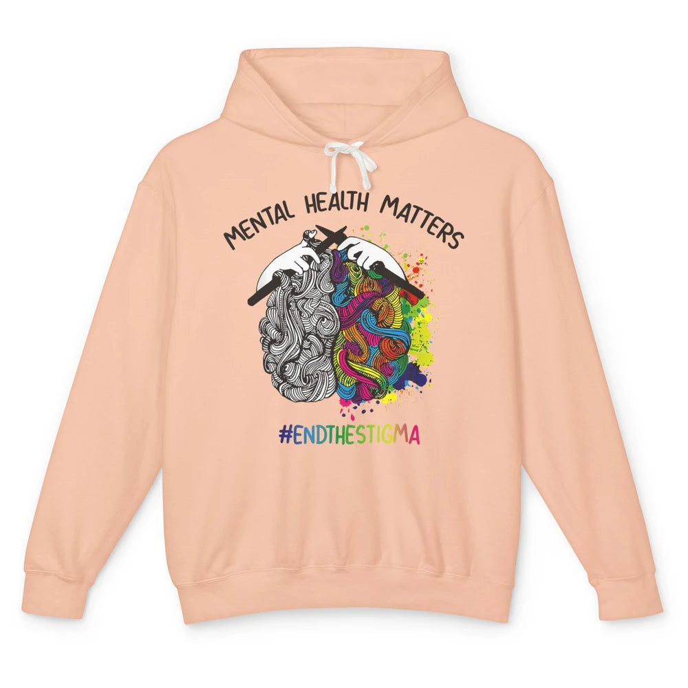 Brain Knitting Mental Health Matters Awareness Crochet Quilt Unisex Lightweight Hoodie