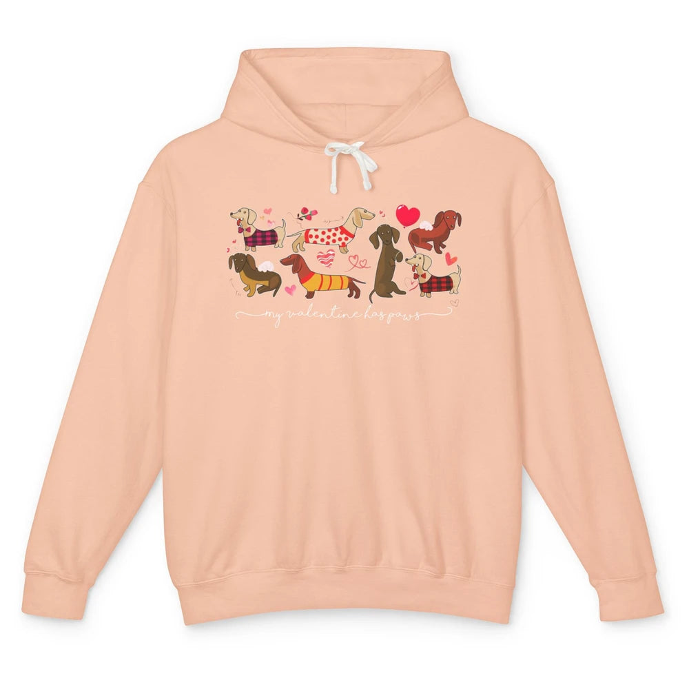 Cute My Valentine Has Paws Dachshund Valentines Day Dog Mom Unisex Lightweight Hoodie