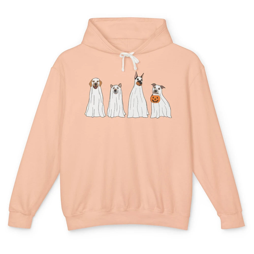 Halloween Dog Ghost Pumpkin Spooky Season Funny Dog Lovers Unisex Lightweight Hoodie