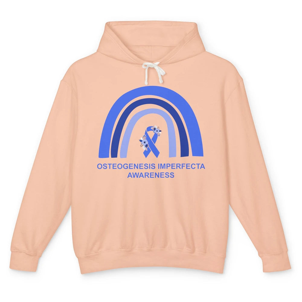 Osteogenesis Imperfecta Awareness OI Floral Blue Rainbow Unisex Lightweight Hoodie