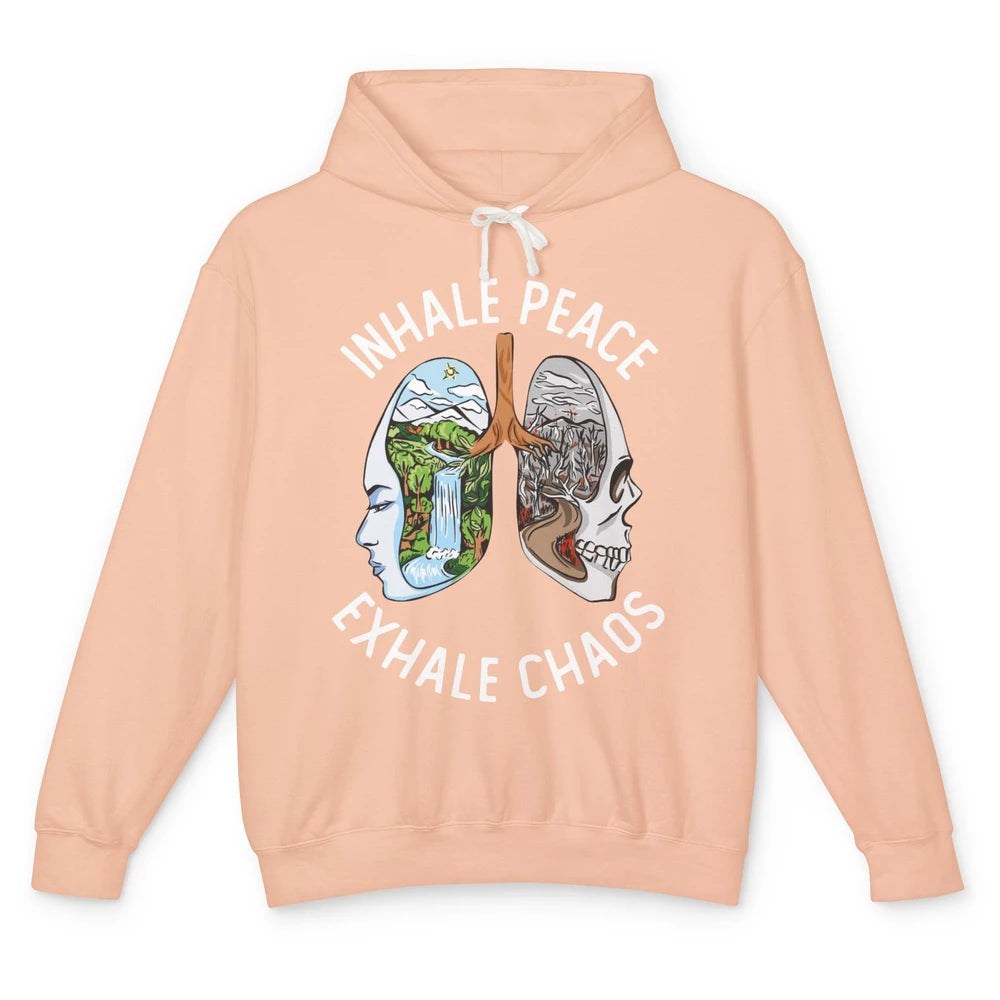 Inhale Peace Exhale Chaos Anxiety Mental Health Motivational Unisex Lightweight Hoodie