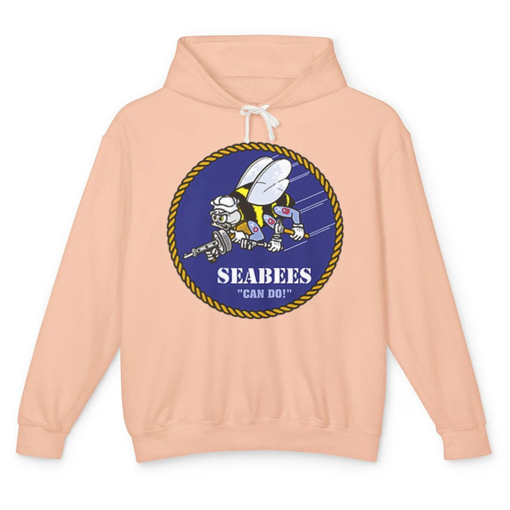 Funny Seabees Construction Battalions Bee Strong Builder Pun Unisex Lightweight Hoodie