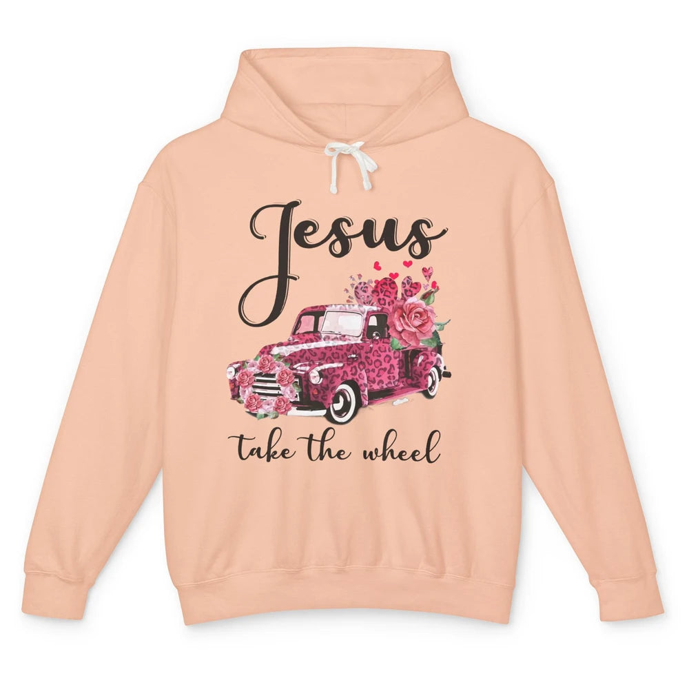 Christian Girl Jesus Take The Wheel Leopard Car and Roses Unisex Lightweight Hoodie