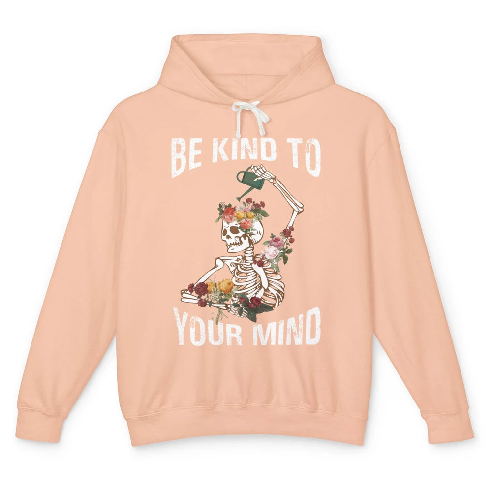 Be Kind Skull Retro Floral Skeleton Motivation Positive Mind Unisex Lightweight Hoodie