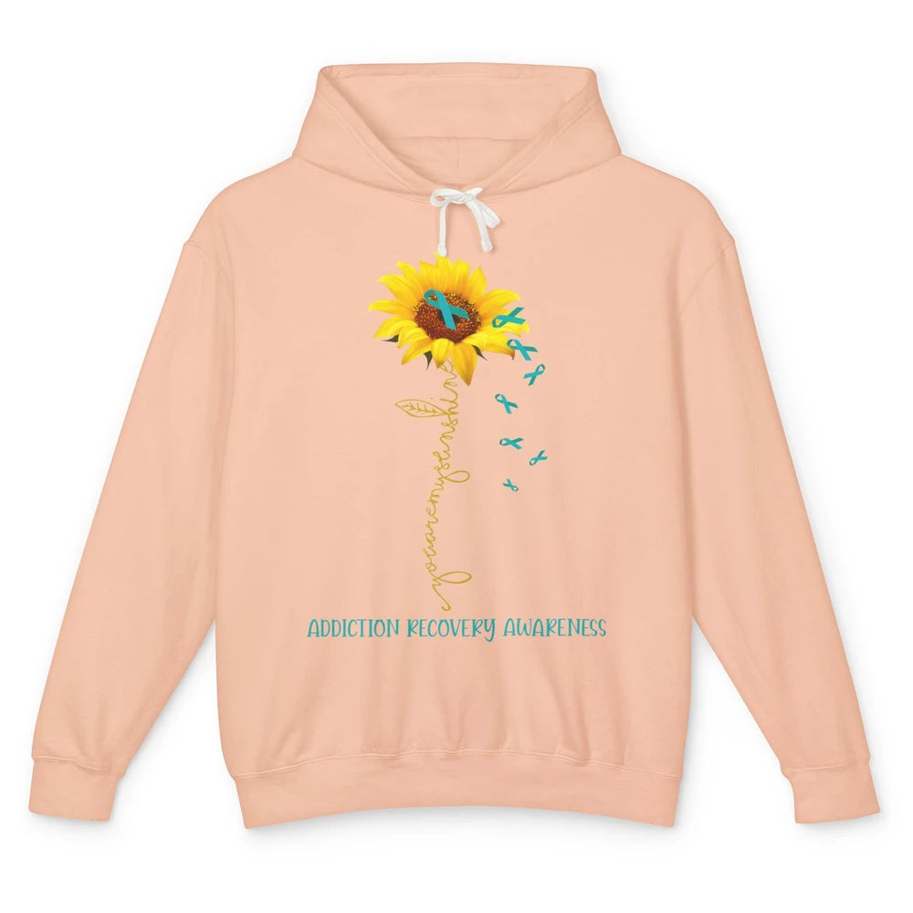 Addiction Recovery Awareness Teal Ribbon Sunflower Unisex Lightweight Hoodie