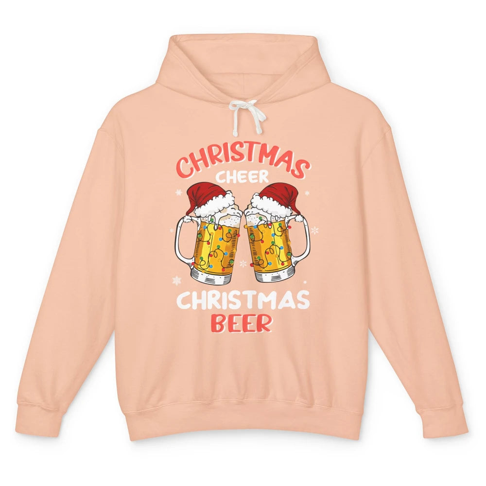 Christmas Cheer With Santa Hat Xmas Party Drinking Beer Unisex Lightweight Hoodie