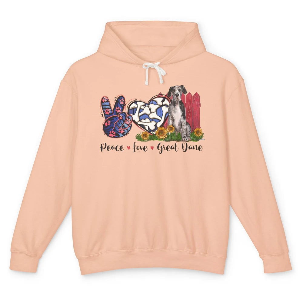 Peace Love Great Dane Sunflower Dog Mom Western Dog Mama Unisex Lightweight Hoodie