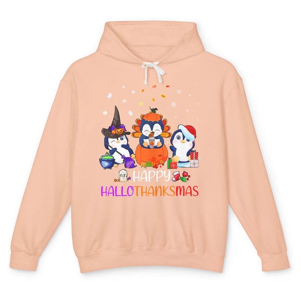 Happy HalloThanksMas Fall Pumpkin Funny Penguin Lovers Gift Unisex Lightweight Hoodie