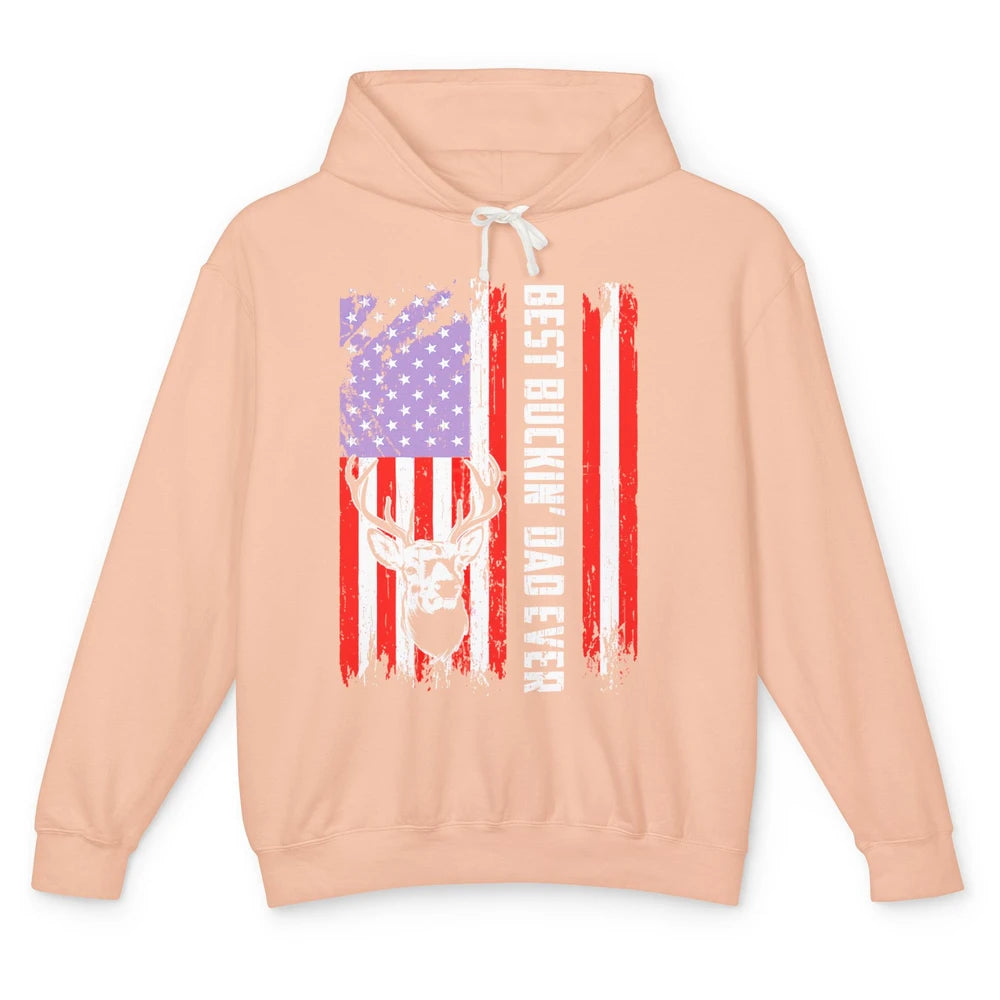 Best Buckin Dad Ever Deer Hunting Bucking US Flag Unisex Lightweight Hoodie