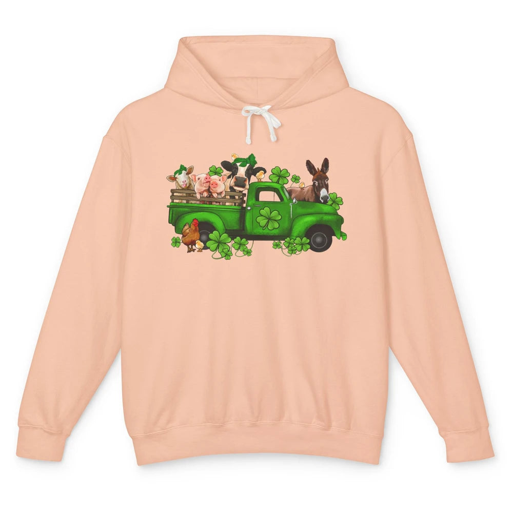 Farm Animals Truck Shamrock Clover St Patricks Day Retro Unisex Lightweight Hoodie