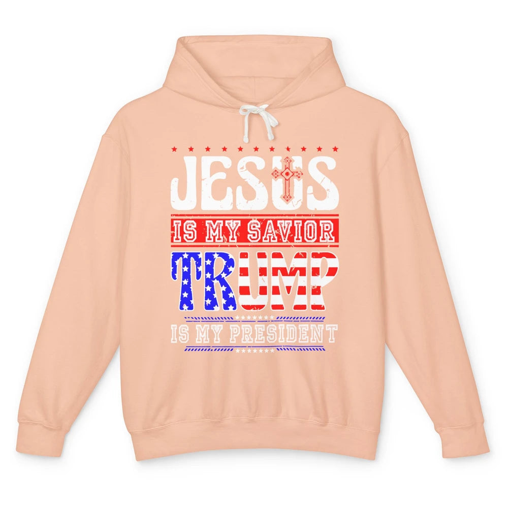 US Flag Jesus Is My Savior Trump Is My President Republican Unisex Lightweight Hoodie