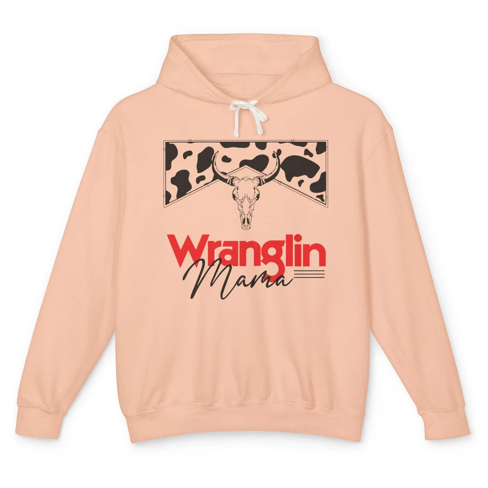 Retro Cowhide Bull Skull Wrangling Mama Western Country Girl Unisex Lightweight Hoodie