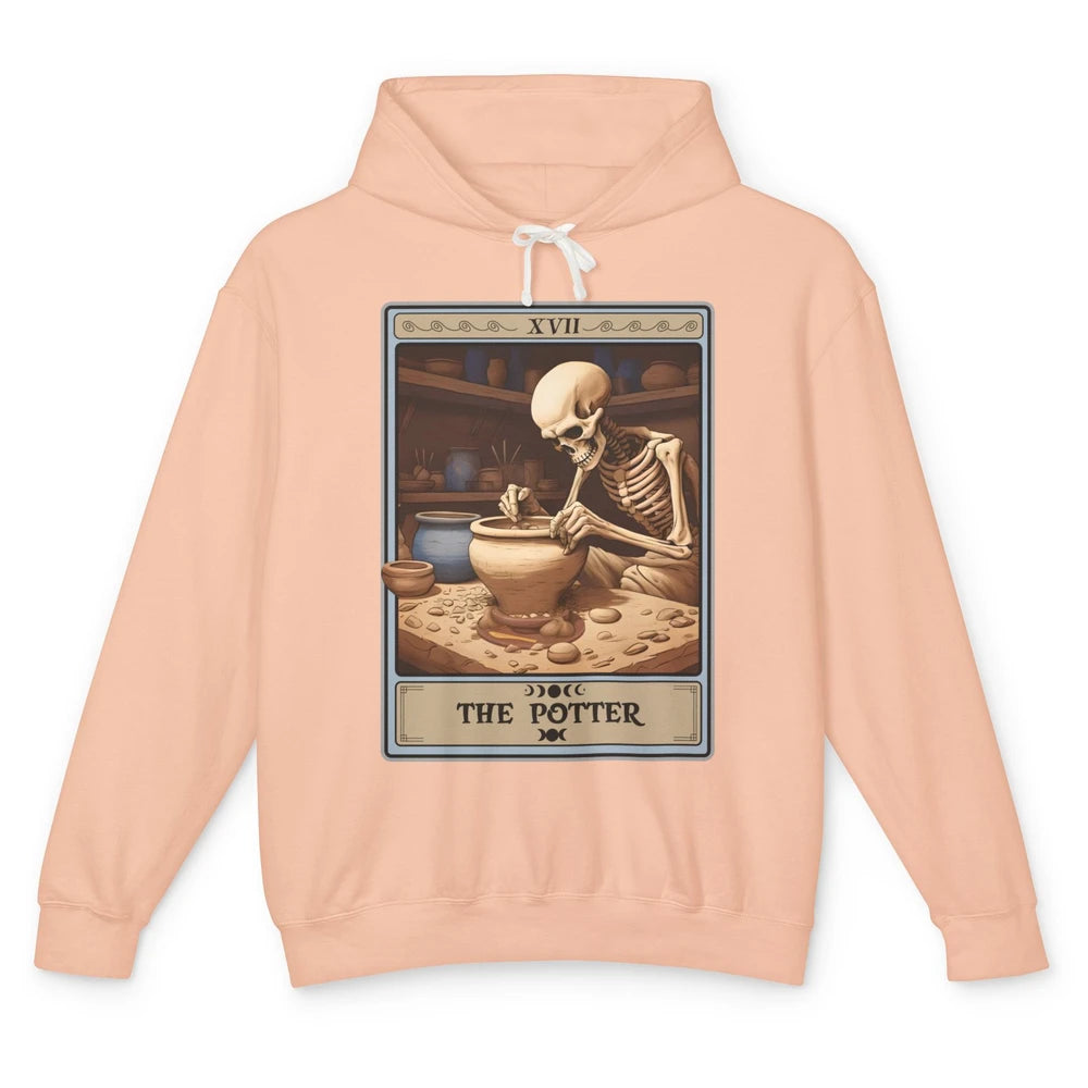 Retro Skeleton The Potter Tarot Card Halloween Pottery Lover Unisex Lightweight Hoodie