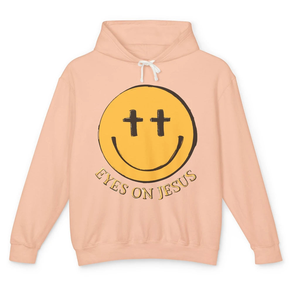 Retro Smiling Face Eyes On Jesus Christian Faith Religious Unisex Lightweight Hoodie