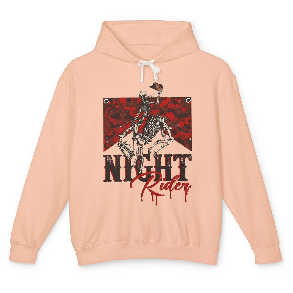 Cowboy Skeleton Bucking Horse Night Rider Western Halloween Unisex Lightweight Hoodie