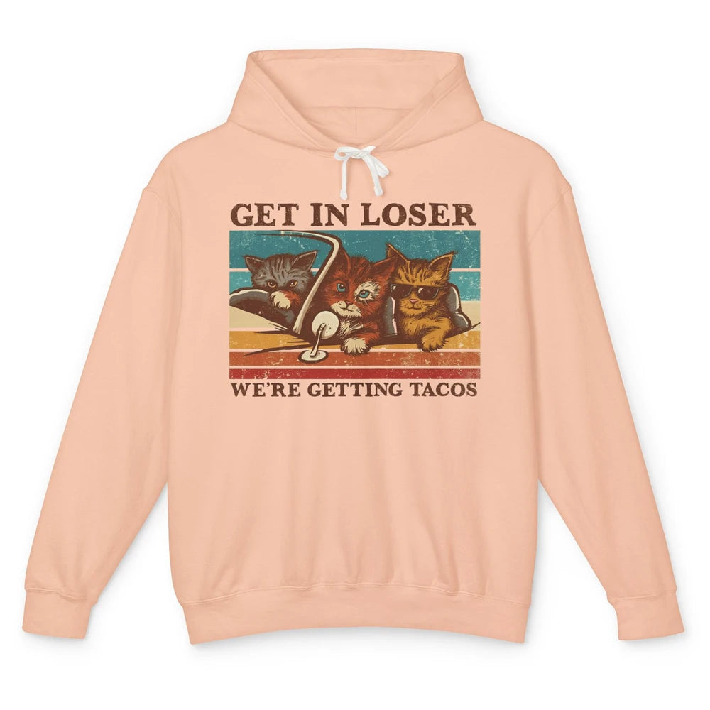 Funny Orange Cats Get Loser Getting Tacos Retro Riding Car Unisex Lightweight Hoodie