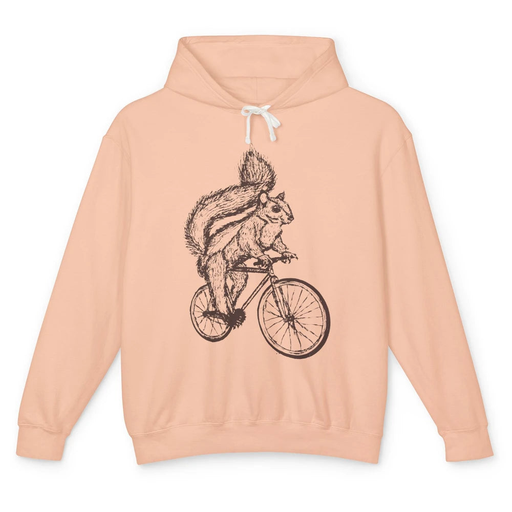 Funny Squirrel Riding A Bicycle Drawn Bike Squirrel Lovers Unisex Lightweight Hoodie