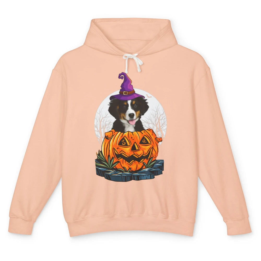 Bernese Mountain Dog Witch Pumpkin Halloween Spooky Season Unisex Lightweight Hoodie