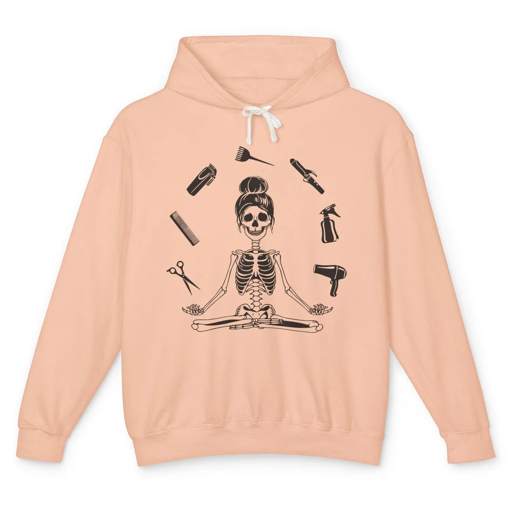 Funny Hairstylist Skeleton Yoga Hairdresser Cosmetology Unisex Lightweight Hoodie