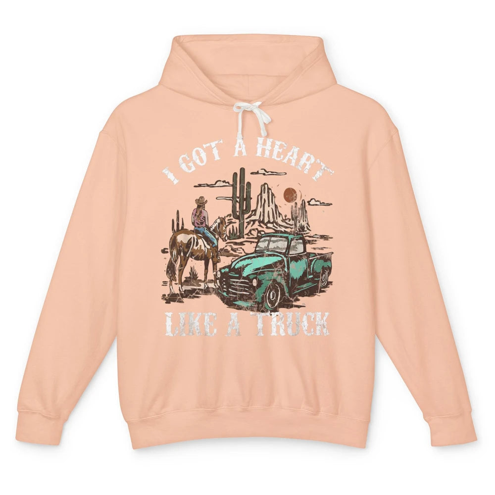 Western Sunset Cowgirl I Got Heart Like Truck Rodeo Cactus Unisex Lightweight Hoodie